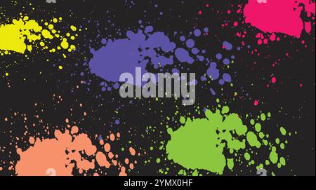 Colorful paint splattering on black background Stock Vector