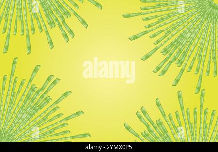 This illustration features bamboo shoots forming a border around a green background Stock Vector