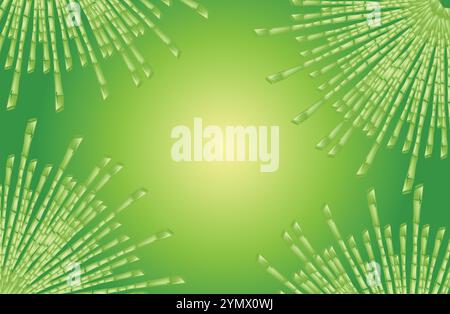 This illustration features bamboo shoots forming a border around a green background Stock Vector
