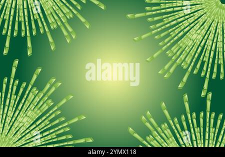This illustration features bamboo shoots forming a border around a green background Stock Vector