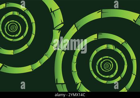 Abstract background forming concentric circles with green bamboo on black background Stock Vector