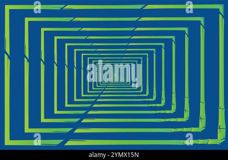 Green rectangles are creating a tunnel effect on this abstract background Stock Vector