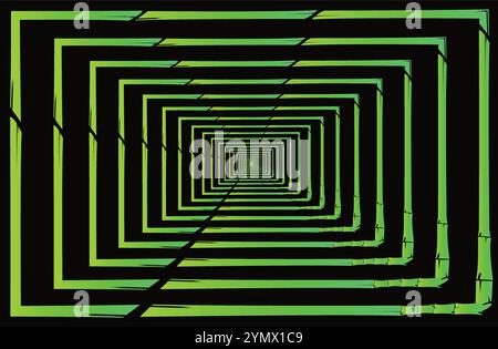 Green rectangles are creating a tunnel effect on this abstract background Stock Vector