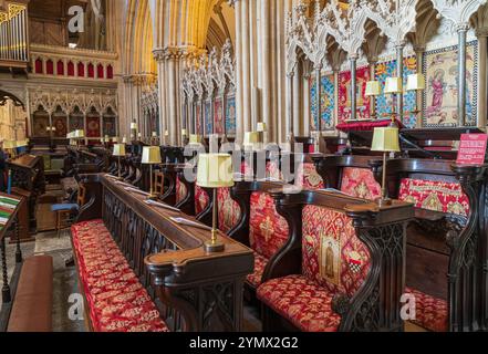 The choir pews in Wells Cathedral in Somerset Stock Photo