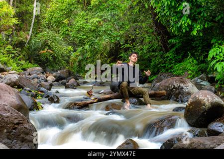 This is me! Portrait of arrogant handsome men bragging while pointing himself Stock Photo