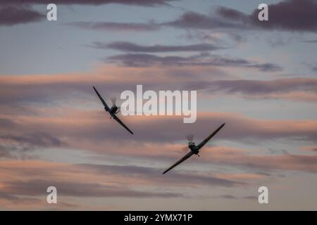 Supermarine Spitfire Mk Vc 'AR501' and Hawker Sea Hurricane Ib 'Z7015' , Old Warden Airfield, Biggleswade, Bedfordshire, England, UK Stock Photo