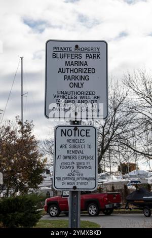 Authorized parking sign at Bluffer's Park Marina on Brimley Road South in Scarborough, Toronto, Ontario, Canada Stock Photo