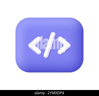 Programming code on button. Python or Java Api symbols. Programming, coding and web development concept. 3d vector icon. Cartoon minimal style. Stock Vector