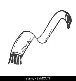 Warm striped knitted scarf isolated on a white background. Vector flat Doodle illustration. Coloring, drawing a single black line. Stock Vector