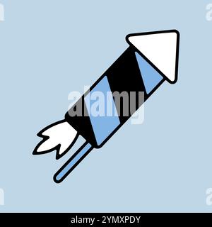 Striped fireworks rocket with a fuse vector icon. Winter sign. Graph symbol for event and holiday web site and apps design, logo, app, UI Stock Vector