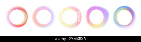 Gradient circle frame. Abstract fluid color round banners with text space. Glowing neon iridescent color around circles. Vibrant rounded blurred frames. Vector isolated set. Stock Vector