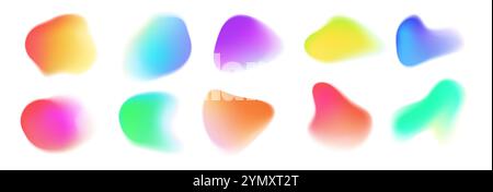 Gradient blur blob shapes. Abstract watercolor blurred shapes. Colorful fluid half transparent amorphous blobs. Vector isolated vibrant color blending circles set. Vector set. Stock Vector