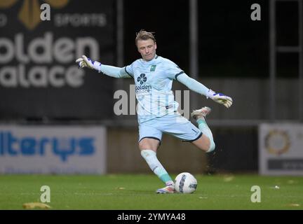 Brussels, Belgium. 23rd Nov, 2024. Beveren's goalkeeper Beau Reus fights for the ball during a soccer match between RWD Molenbeek and SK Beveren, Saturday 23 November 2024 in Brussels, on day 12 of the 2024-2025 'Challenger Pro League' 1B second division of the Belgian championship. BELGA PHOTO JOHN THYS Credit: Belga News Agency/Alamy Live News Stock Photo