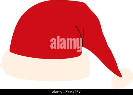Cute cartoon Santa hat with soft details set. Classic Xmas cap for holiday icons. Flat vector illustration isolated on white background. Stock Vector
