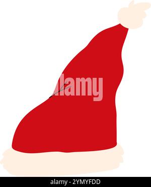 Cute cartoon Santa hat with soft details set. Classic Xmas cap for holiday icons. Flat vector illustration isolated on white background. Stock Vector
