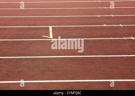 Synthetic track with marks in the athletics stadium Stock Photo