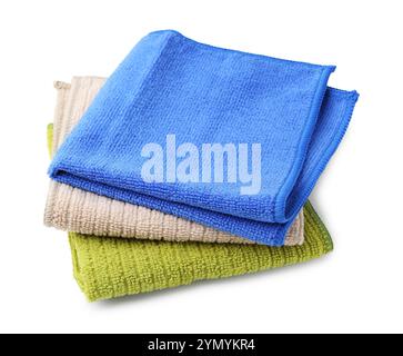 Stack different microfiber cloths isolated on white Stock Photo