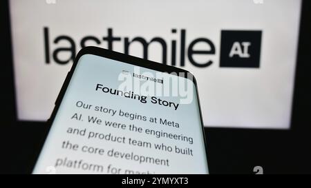Stuttgart, Germany, 02-24-2024: Mobile phone with website of US artificial intelligence company LastMile AI Inc. in front of business logo. Focus on t Stock Photo