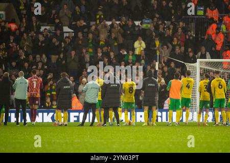 Birmingham, England - Nov 23 2024: Norwich City players clap their fans after the EFL Championship game between West Bromwich Albion and Norwich City. Stock Photo