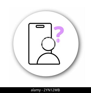 Seo file and approved line icon. Silhouette of man with question near smartphone. Customer support. UI and UX design element. Linear vector Stock Vector