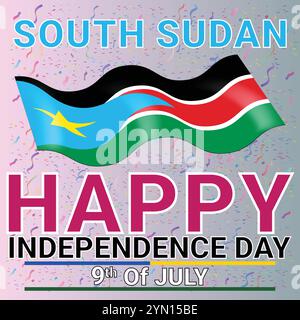 South Sudan Happy Independence Day 9th July with very Attractive Colorful Theme and Confetti Stock Vector