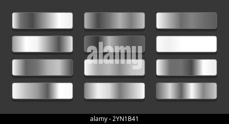 Set of silver gradient texture backgrounds, Metallic silver texture for frame, ribbon, coin, medal Stock Vector