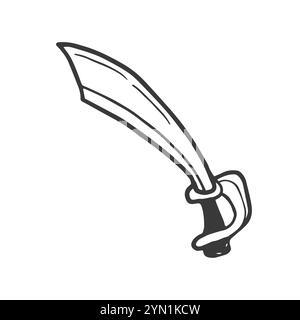 Pirate saber in doodle style. Medieval curved sword. Hand drawn vector illustration Stock Vector