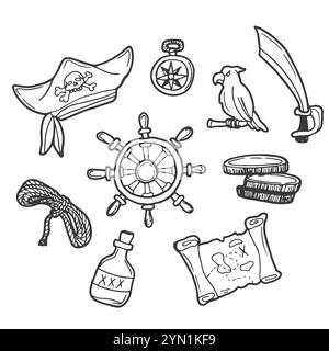 Set of pirate attributes for fighting, boarding and comfortable life Stock Vector