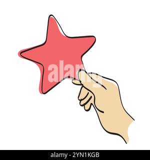 closeup hand holding red star illustration vector hand drawn isolated on white background Stock Vector