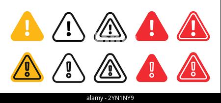 Set of danger and warning signs. Exclamation mark attention in form triangle. Stock Vector
