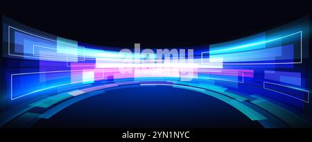 Innovative high-tech technology background. Digital technological future, high-speed motion screen, data transmission, cyber light lines, network conn Stock Vector