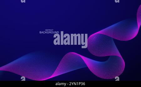 Glowing blue red wavy lines on dark background. Futuristic dynamic wave concept. Stock Vector