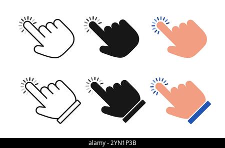 Set of mouse cursors for clicking. Hand shape click icons. Stock Vector