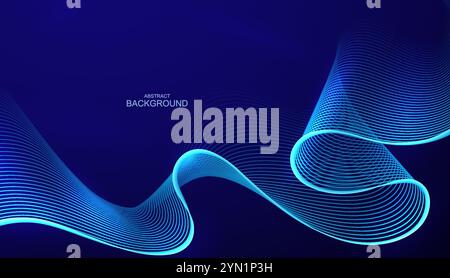 Glowing blue wavy lines on dark background. Futuristic dynamic wave concept. Stock Vector