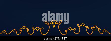 Halloween ghosts with eyes. Funny cute and scary orange ghosts on a dark background. Stock Vector