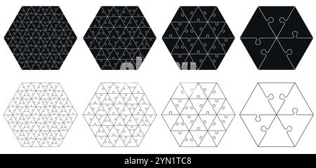 Puzzle pieces template with geometric triangle shapes. Abstract jigsaw pattern. Stock Vector