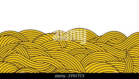 Wavy pasta on white background. Yellow spaghetti, abstract geometric vector pasta pattern. Stock Vector