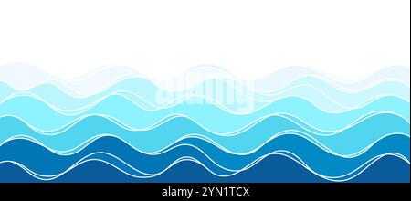 Blue sea waves. Ocean waves pattern, beach coastline. Stock Vector