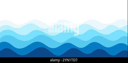 Blue sea waves. Ocean waves pattern, beach coastline. Stock Vector