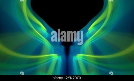 Soft luminous waves of blue and green light blend together, forming an eye-catching abstract design that captivates viewers with its fluid motion and Stock Photo