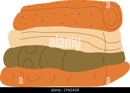 Stack of towels isolated on white background. Pile of fabric and blanket. Vector flat illustration Stock Vector