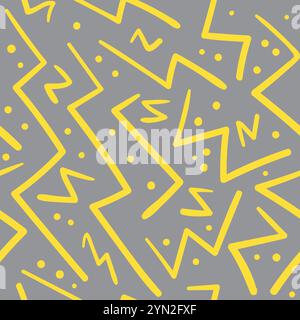Gray and yellow chaotic zig zag with dots pattern Stock Vector
