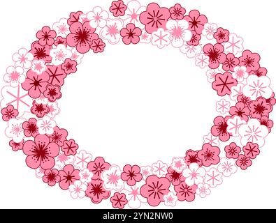 Oval floral vector design frame. Pink blossom sakura vector graphic template. Wedding card on white. All elements are isolated and editable. Stock Vector
