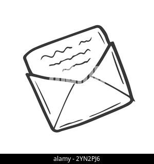 Hand drawn envelope with letter inside. Doodle opened envelope with letter inside. Stock Vector