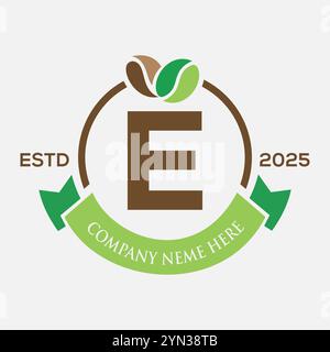 Letter E Coffee Logo Design, Coffee Shop Logo. Coffee Beans Symbol Stock Vector