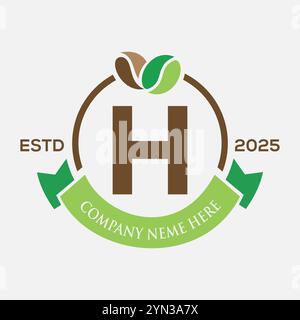 Letter H Coffee Logo Design, Coffee Shop Logo. Coffee Beans Symbol Stock Vector
