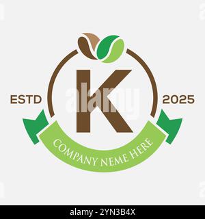 Letter K Coffee Logo Design, Coffee Shop Logo. Coffee Beans Symbol Stock Vector