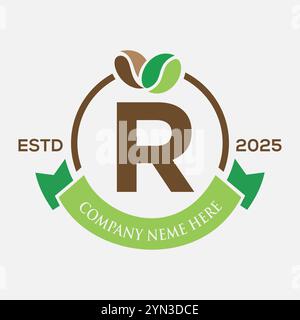 Letter R Coffee Logo Design, Coffee Shop Logo. Coffee Beans Symbol Stock Vector