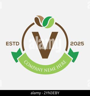 Letter V Coffee Logo Design, Coffee Shop Logo. Coffee Beans Symbol Stock Vector