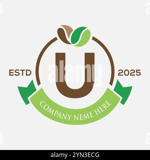 Letter U Coffee Logo Design, Coffee Shop Logo. Coffee Beans Symbol Stock Vector